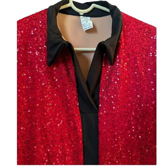 A Wish come true 12743 Sequin Placket Guy Shirt Red & black size small - Picture 5 of 12